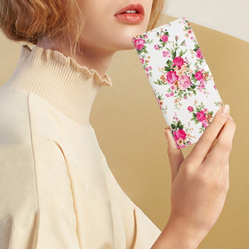 Folio-hoesje voor iPhone 15 Plus Met Ketting Bloemen Met Riempje