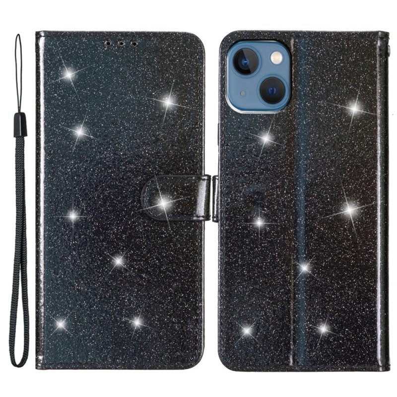 Folio-hoesje voor iPhone 15 Plus Met Ketting Glittereffect Met Riempje