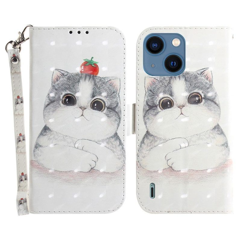 Folio-hoesje voor iPhone 15 Plus Met Ketting Grafische Kat Met Koord