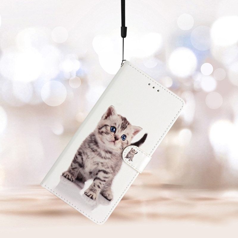 Folio-hoesje voor iPhone 15 Plus Met Ketting Kleine Kat Met Riem