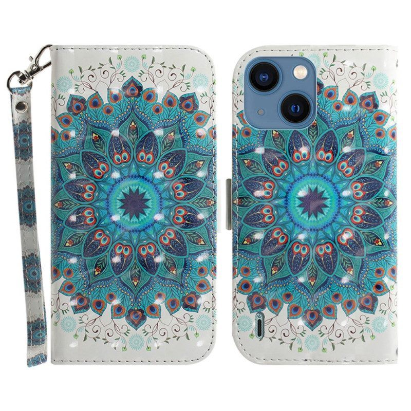 Folio-hoesje voor iPhone 15 Plus Met Ketting Mandala Met Bandje