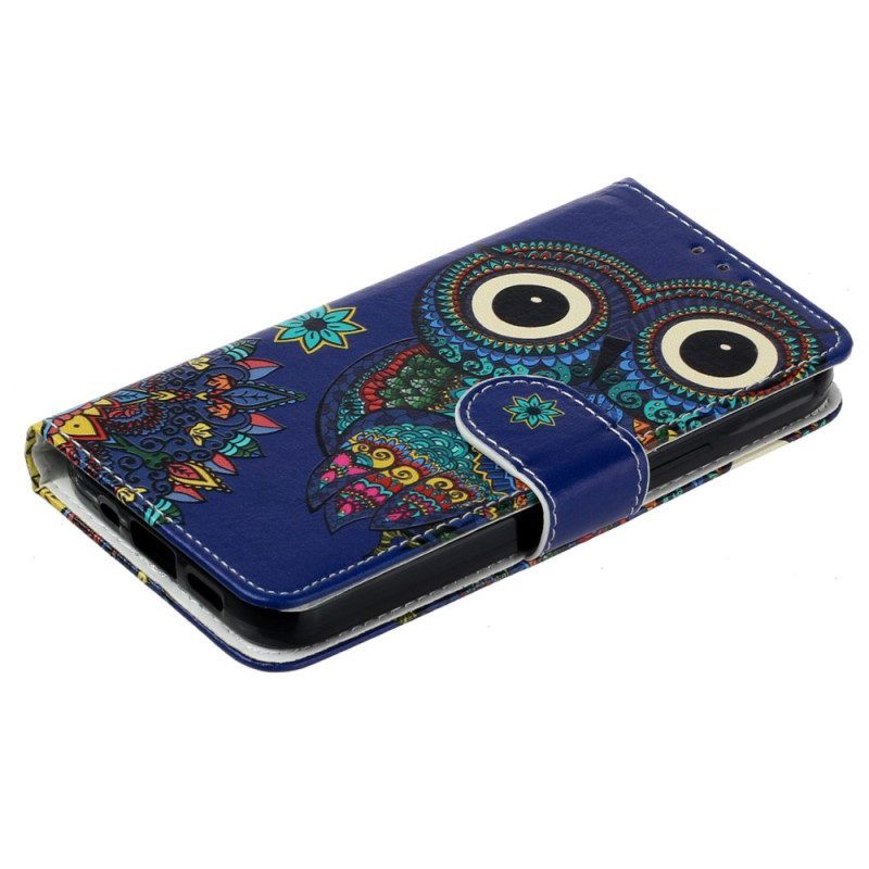 Folio-hoesje voor iPhone 15 Plus Met Ketting Tribal Uil Met Riem