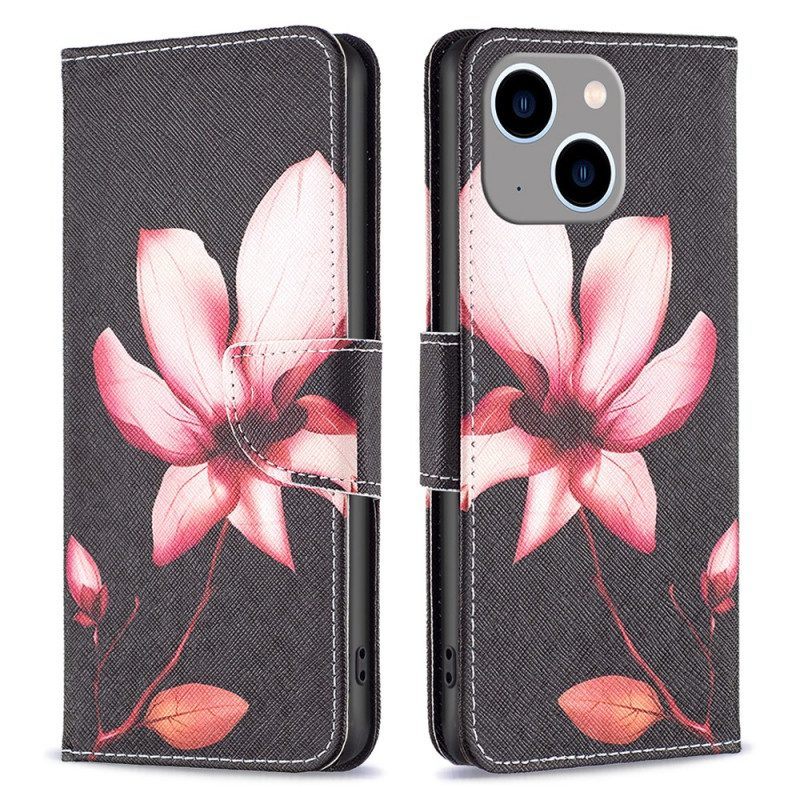 Folio-hoesje voor iPhone 15 Plus Roze Bloem