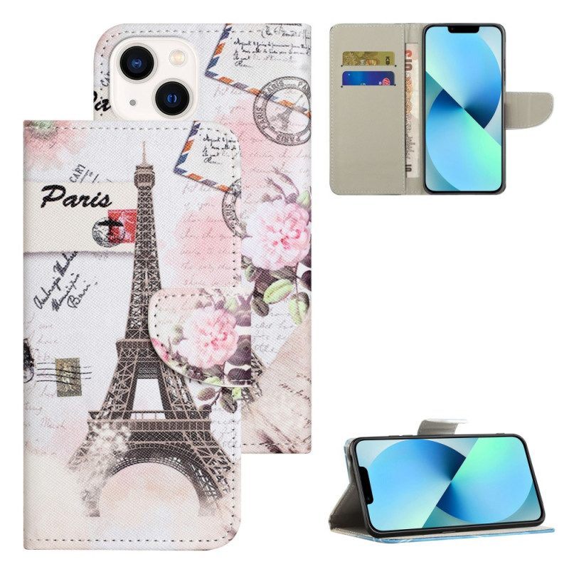 Folio-hoesje voor iPhone 15 Plus Vintage Eiffeltoren