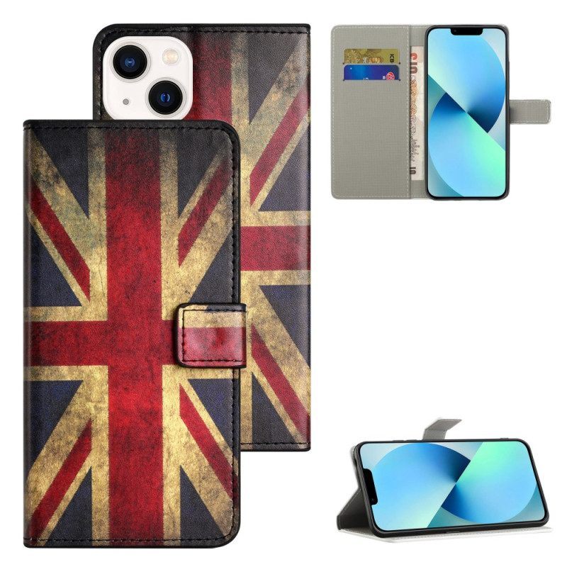 Folio-hoesje voor iPhone 15 Plus Vintage Engelse Vlag