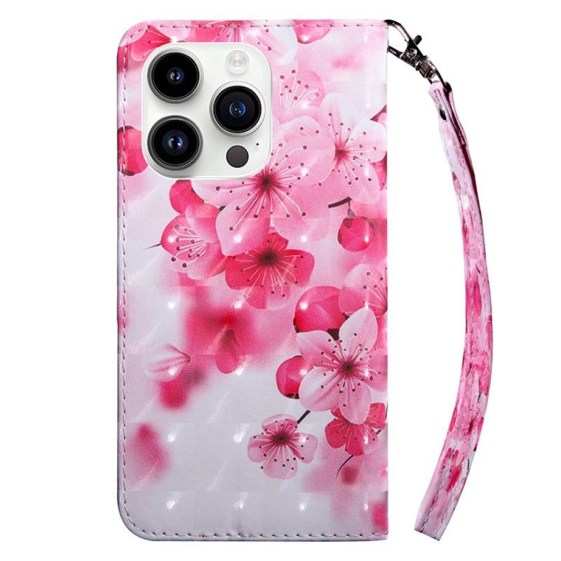 Folio-hoesje voor iPhone 15 Pro Max Met Ketting Band Bloemen