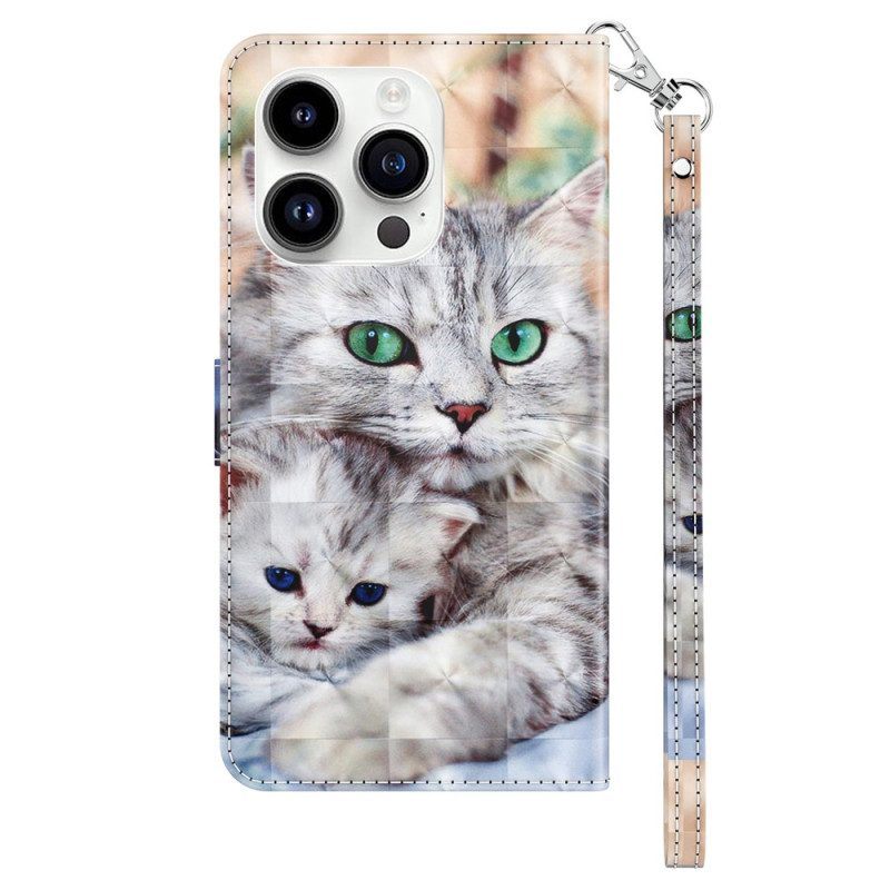 Folio-hoesje voor iPhone 15 Pro Max Met Ketting Zachte String Katten