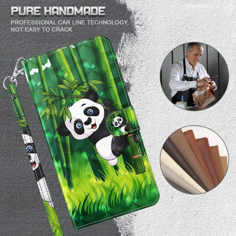 Folio-hoesje voor iPhone 15 Pro Met Ketting 3d Bamboe Panda Met Riem