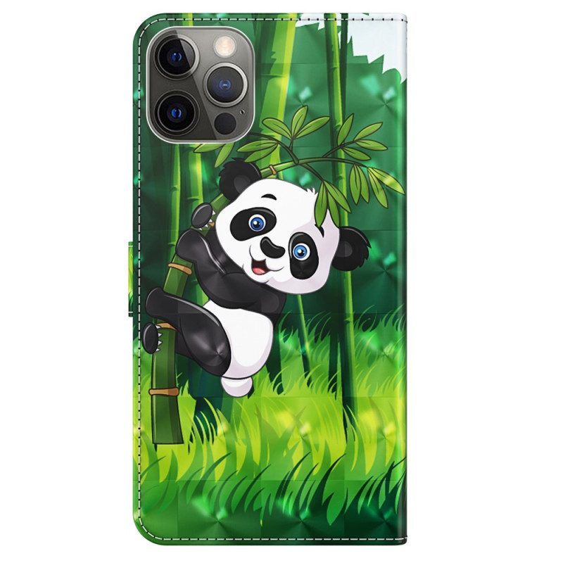 Folio-hoesje voor iPhone 15 Pro Met Ketting 3d Bamboe Panda Met Riem