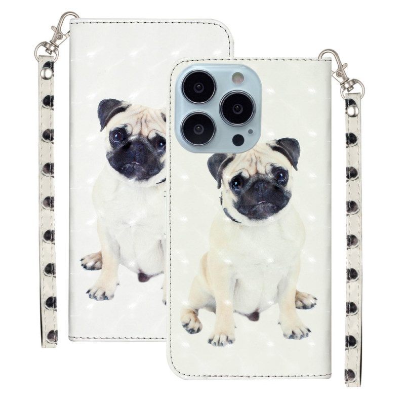 Folio-hoesje voor iPhone 15 Pro Met Ketting 3d Mopshond Met Riem