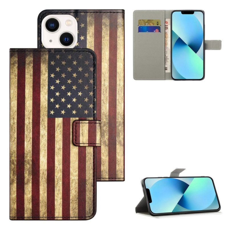 Folio-hoesje voor iPhone 15 Vintage Amerikaanse Vlag