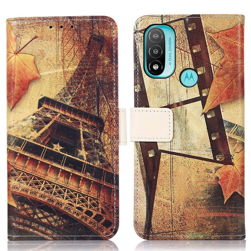 Folio-hoesje voor Moto E40 / E30 / E20 Eiffeltoren In De Herfst