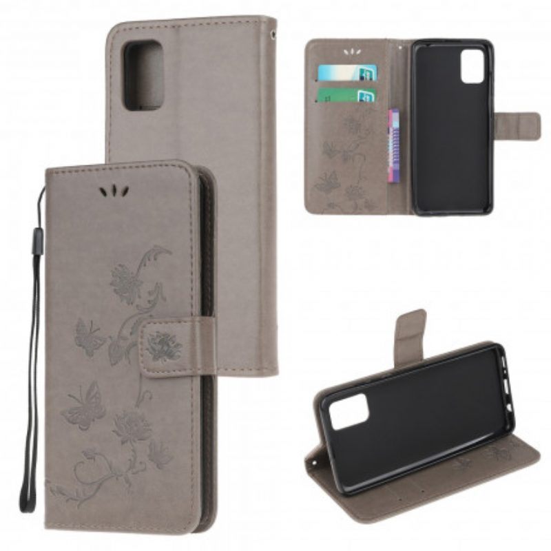 Folio-hoesje voor Moto G100 Met Ketting String Vlinders En Bloemen