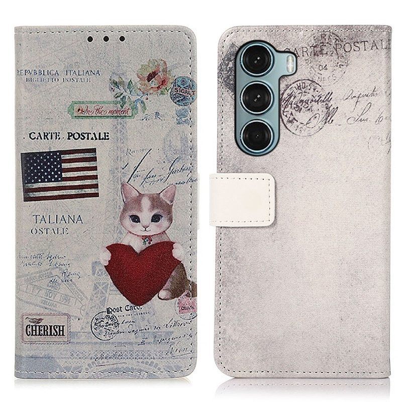 Folio-hoesje voor Moto G200 5G Reiziger Kat