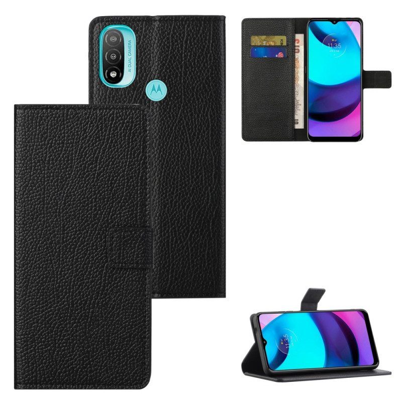 Folio-hoesje voor Moto G71 5G Litchi-nerf Leereffect