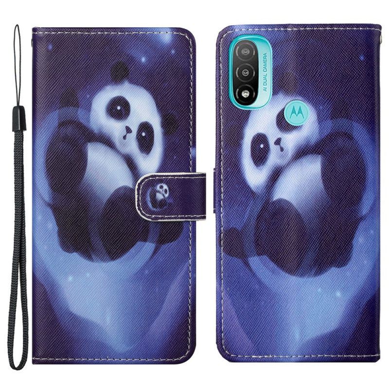 Folio-hoesje voor Moto G71 5G Met Ketting Panda Space Met Sleutelkoord