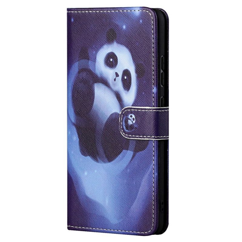 Folio-hoesje voor Moto G71 5G Met Ketting Panda Space Met Sleutelkoord