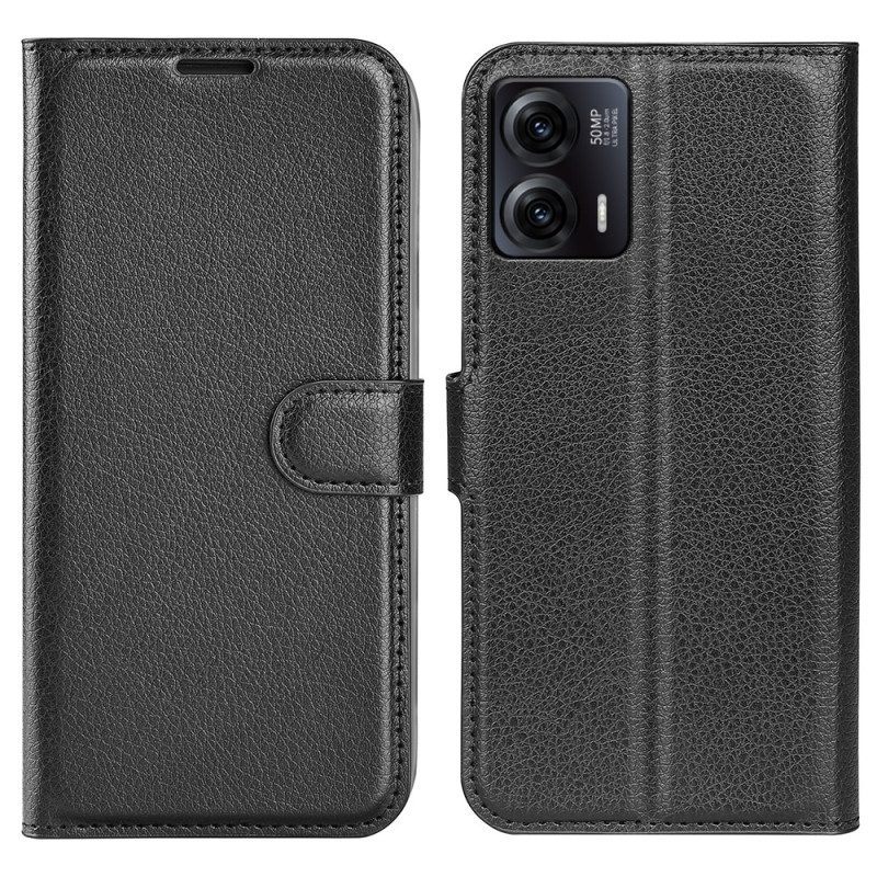 Folio-hoesje voor Moto G73 5G Klassiek Litchi-leereffect