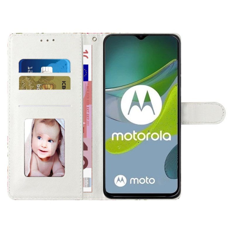 Folio-hoesje voor Moto G73 5G Met Ketting Bril Met Bandjes Cat