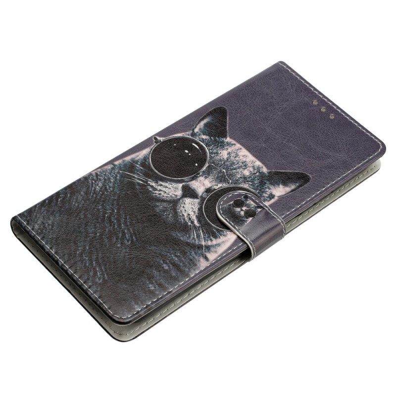 Folio-hoesje voor Moto G73 5G Met Ketting Bril Met Bandjes Cat