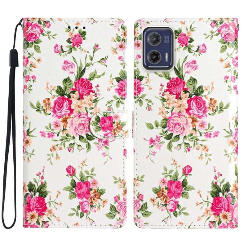 Folio-hoesje voor Moto G73 5G Met Ketting Riem Liberty Bloemen