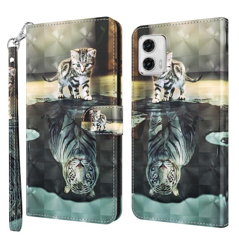 Folio-hoesje voor Moto G73 5G Met Ketting Strappy Kitten Droom