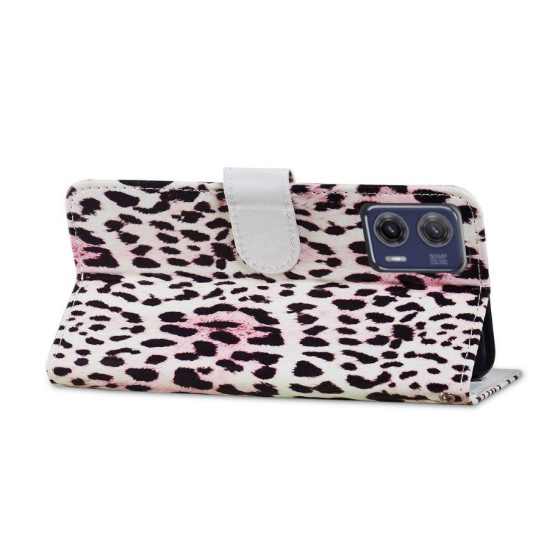 Folio-hoesje voor Moto G73 5G Met Ketting Strappy Leopard-stijl