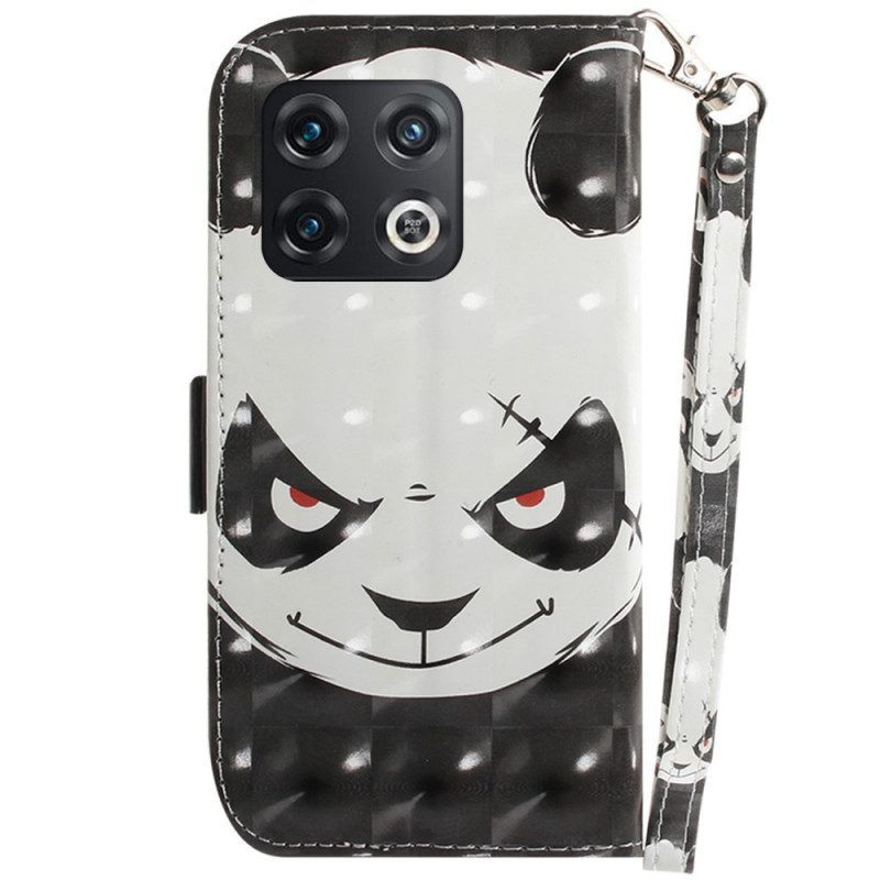 Folio-hoesje voor OnePlus 10 Pro 5G Met Ketting Boze Panda Met Lanyard