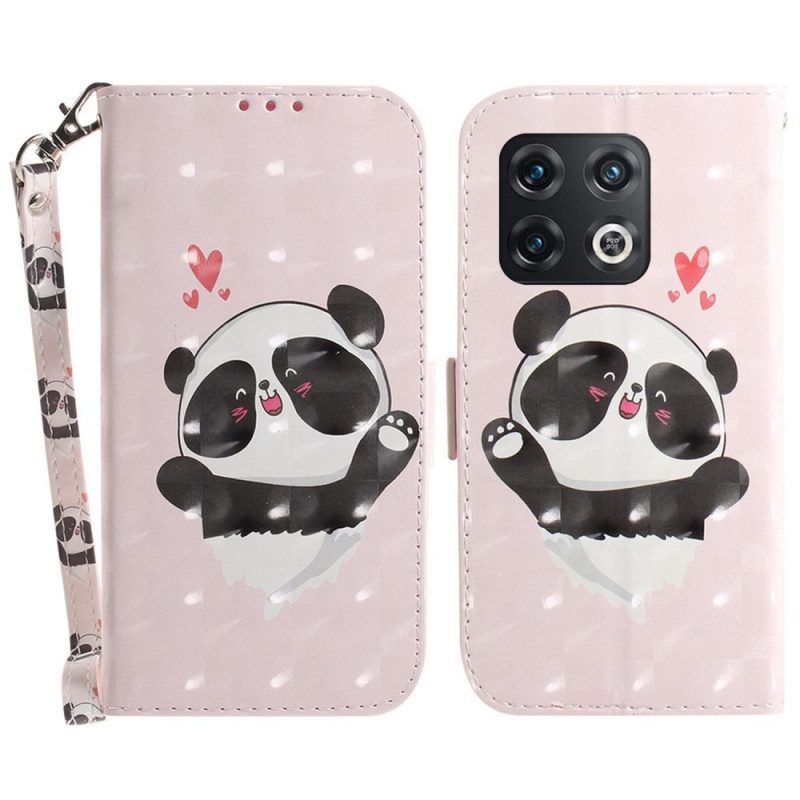 Folio-hoesje voor OnePlus 10 Pro 5G Met Ketting Kleine Panda Met Riem