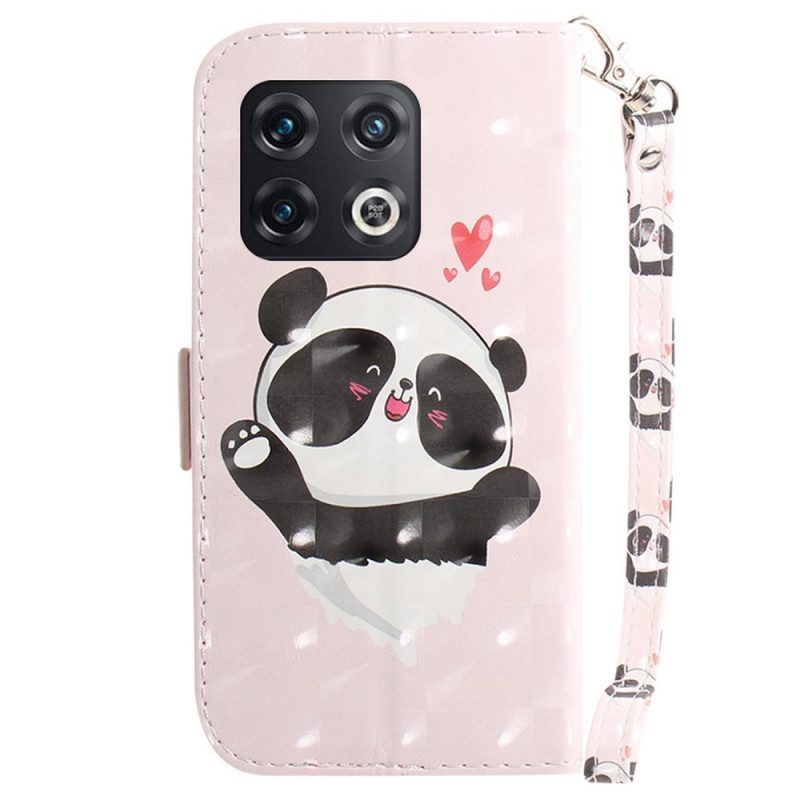 Folio-hoesje voor OnePlus 10 Pro 5G Met Ketting Kleine Panda Met Riem