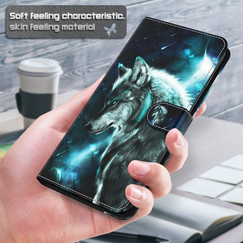 Folio-hoesje voor OnePlus 10 Pro 5G Met Ketting Lanyard Wolf