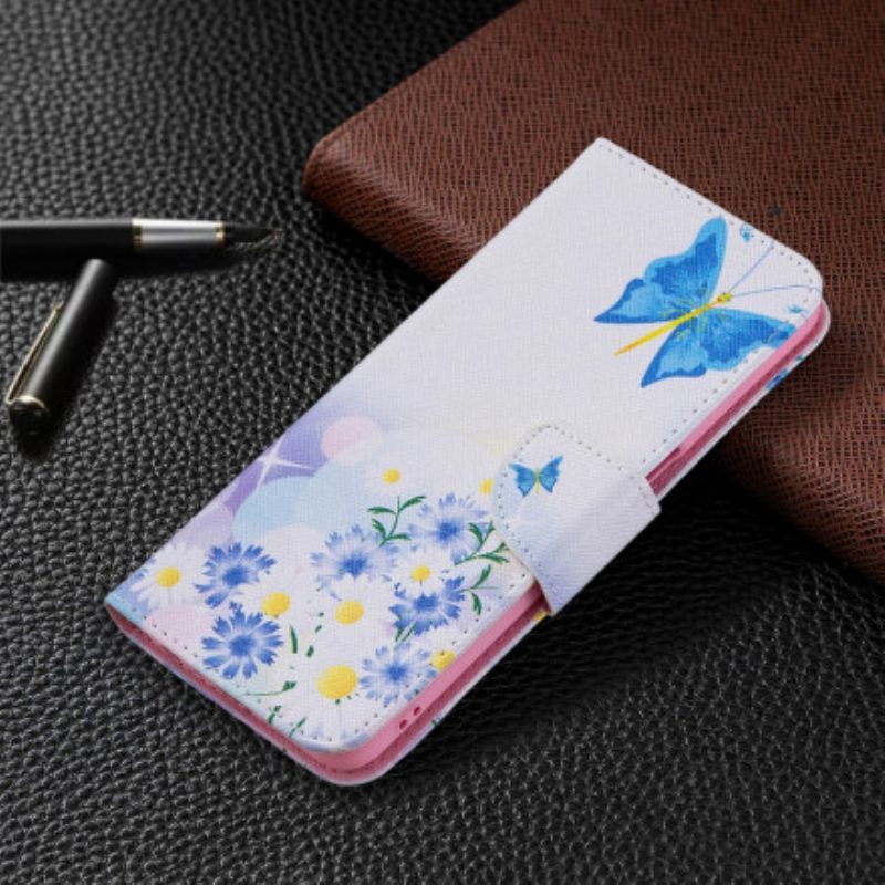 Folio-hoesje voor Oppo A54 5G / A74 5G Geschilderde Vlinders En Bloemen