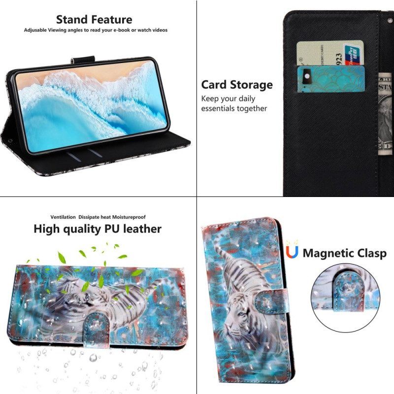 Folio-hoesje voor Oppo A54 5G / A74 5G Tijger Kunstleer Met Lanyard