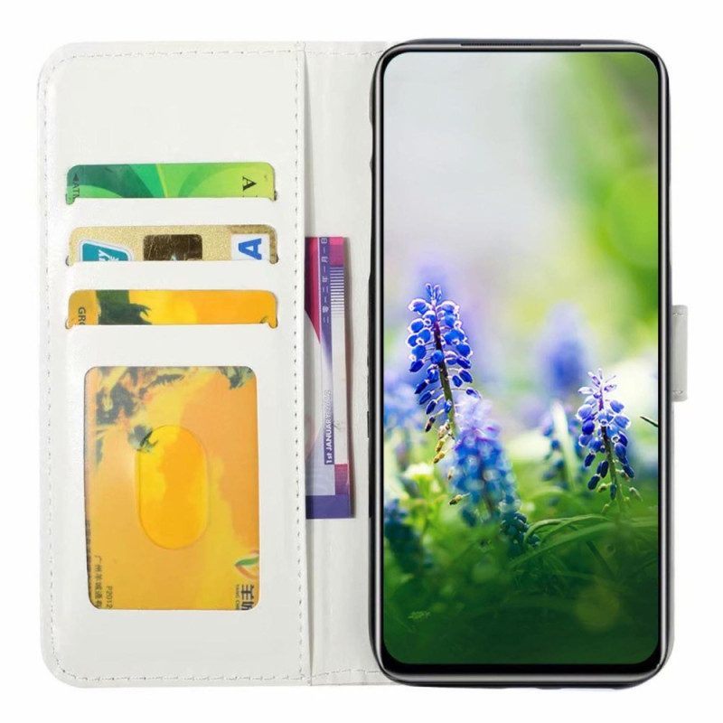 Folio-hoesje voor Oppo Reno 8 Lite Met Ketting Blauwe Vlinders Met Riem