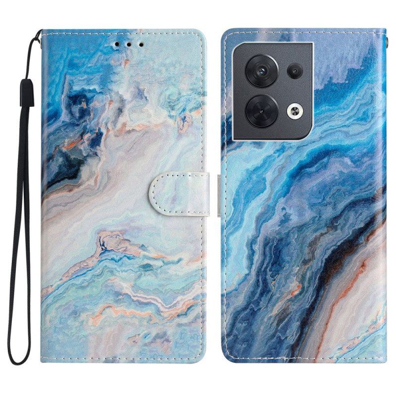 Folio-hoesje voor Oppo Reno 8 Met Ketting Marmer Strippen