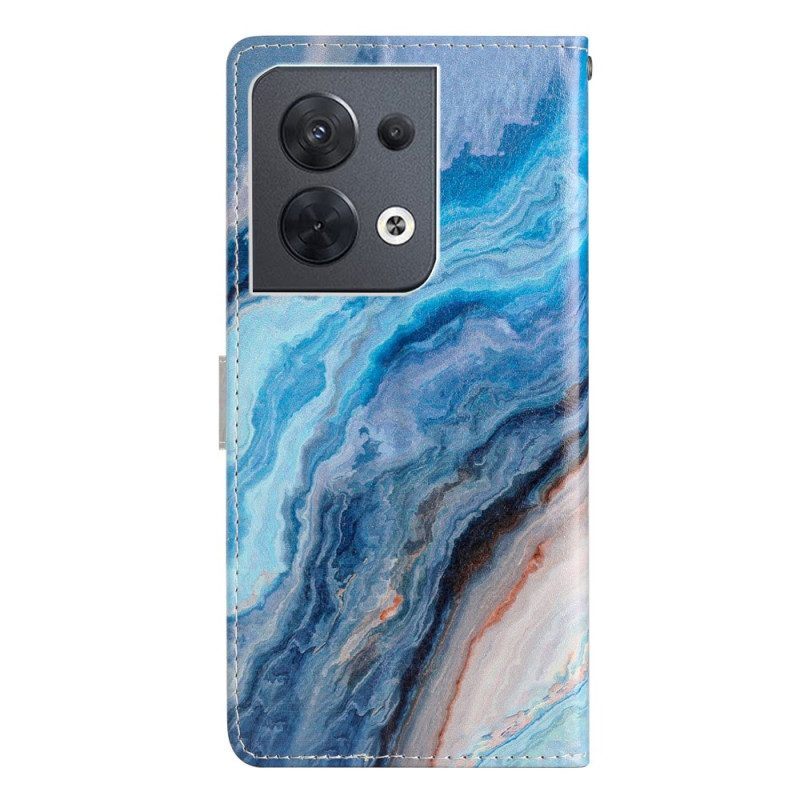 Folio-hoesje voor Oppo Reno 8 Met Ketting Marmer Strippen