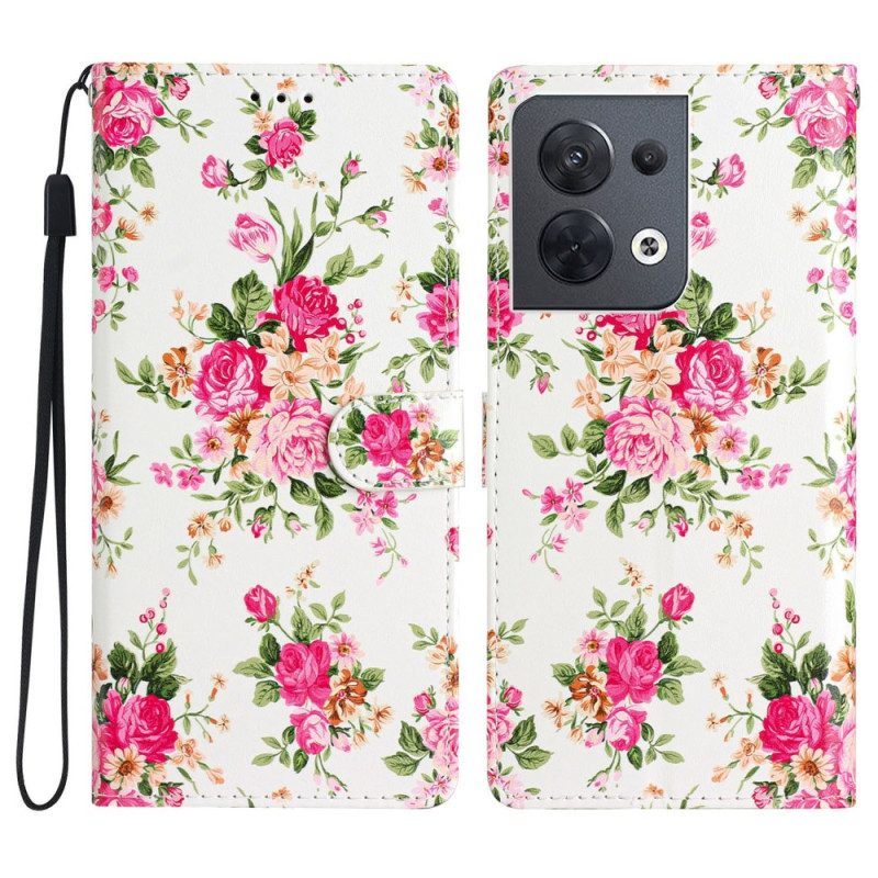 Folio-hoesje voor Oppo Reno 8 Met Ketting Riem Liberty Bloemen