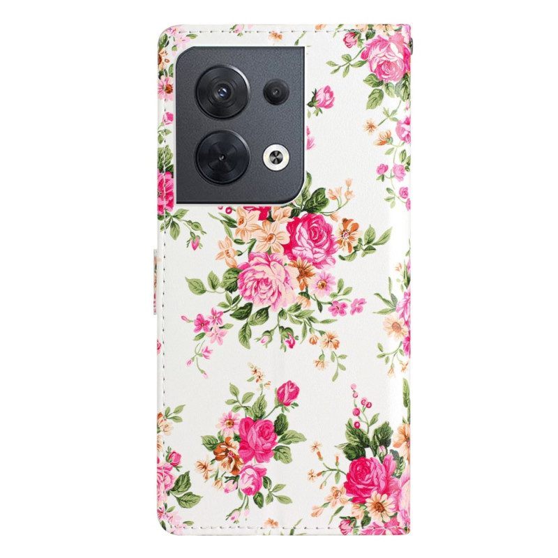 Folio-hoesje voor Oppo Reno 8 Met Ketting Riem Liberty Bloemen