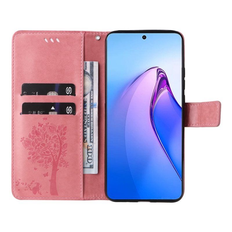 Folio-hoesje voor Oppo Reno 8 Pro Met Ketting Boom En Strappy Cat