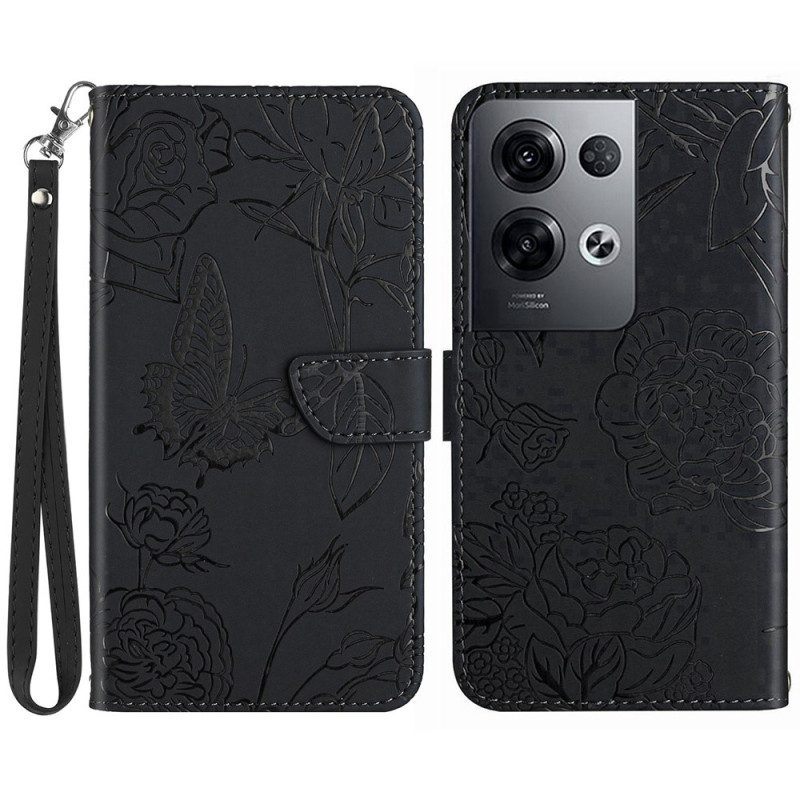 Folio-hoesje voor Oppo Reno 8 Pro Vlinders Met Lanyard