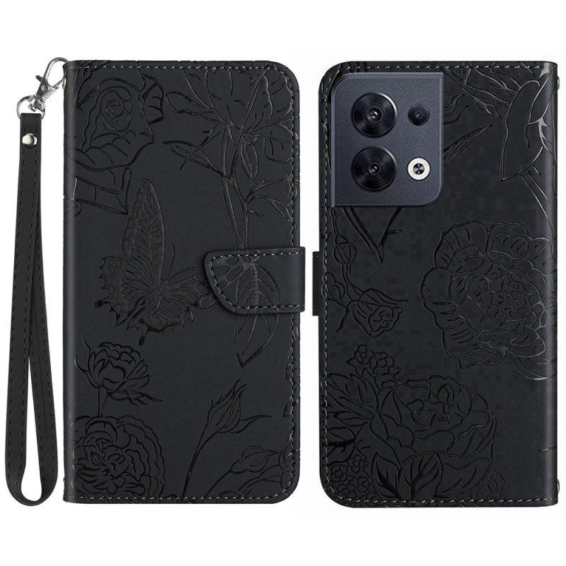 Folio-hoesje voor Oppo Reno 8 Vlinders Met Lanyard