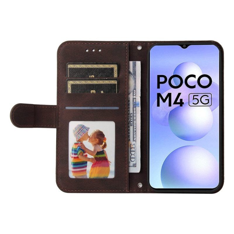 Folio-hoesje voor Poco M4 5G Klinknagel En Riem Van Imitatieleer