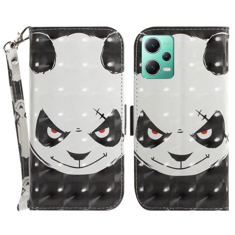 Folio-hoesje voor Poco X5 5G Met Ketting Boze Panda Met Lanyard