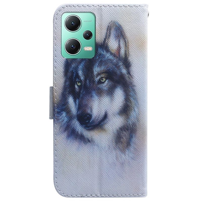 Folio-hoesje voor Poco X5 5G Met Ketting Strappy Aquarel Wolf