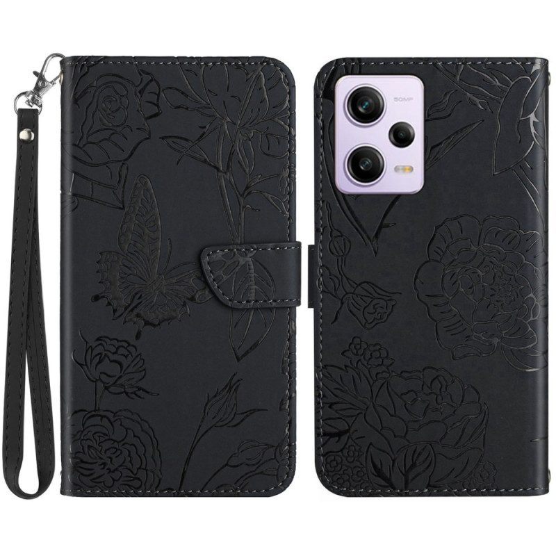 Folio-hoesje voor Poco X5 Pro 5G Vlinders En Lanyard