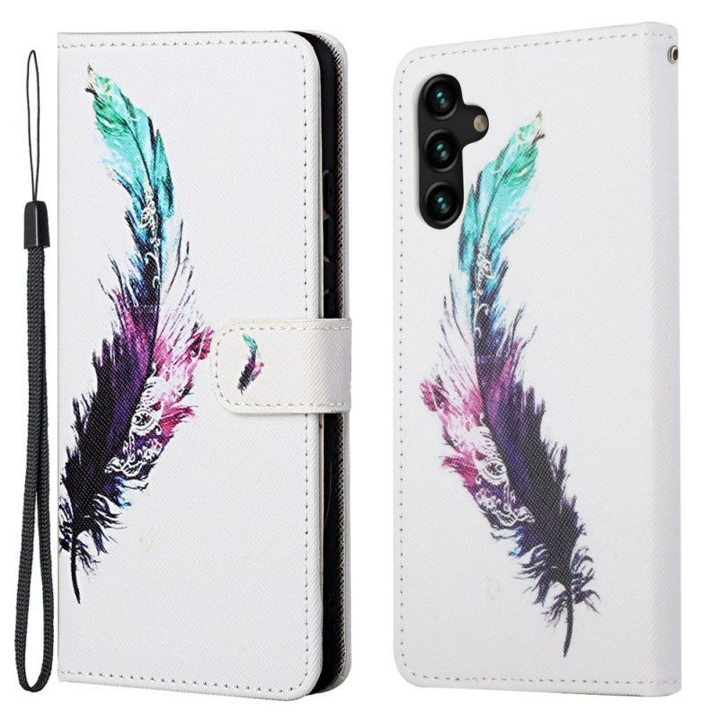 Folio-hoesje voor Samsung Galaxy A13 5G / A04s Met Ketting Samsung Galaxy A14 5g / A14 Zwarte Rand Gehard Glas Screenprotector