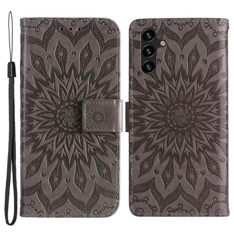 Folio-hoesje voor Samsung Galaxy A14 / A14 5G Mandala Zon Met Lanyard