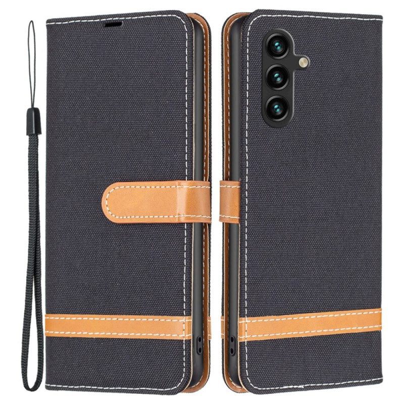 Folio-hoesje voor Samsung Galaxy A14 / A14 5G Met Ketting Band Van Stof En Leereffect