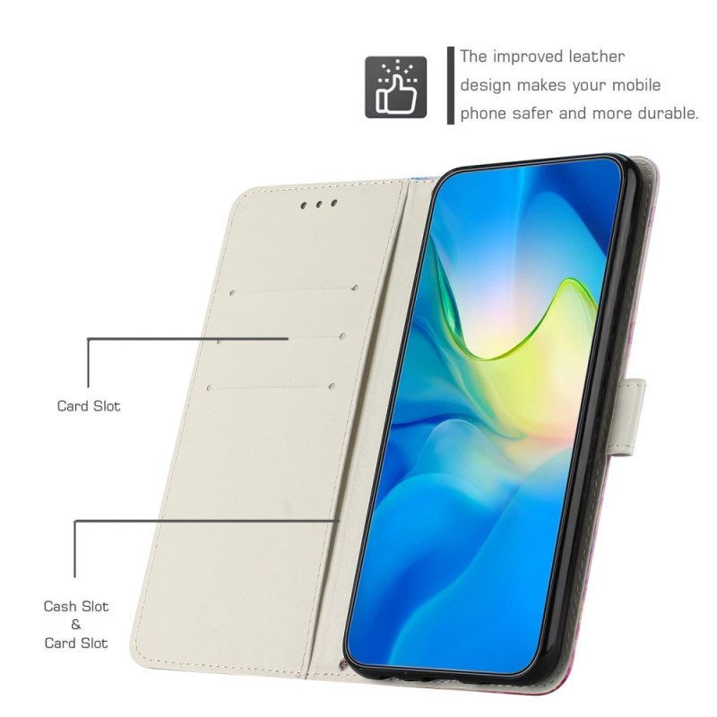 Folio-hoesje voor Samsung Galaxy A14 / A14 5G Met Ketting Marmer Strippen