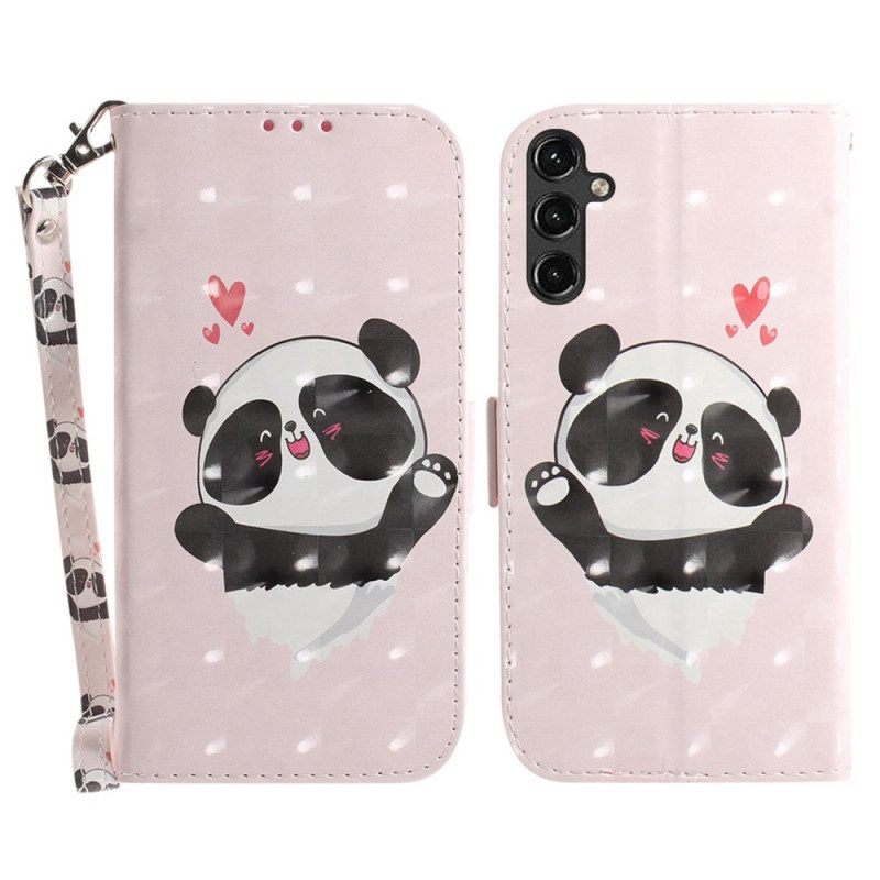 Folio-hoesje voor Samsung Galaxy A14 / A14 5G Met Ketting Panda Love Met Sleutelkoord